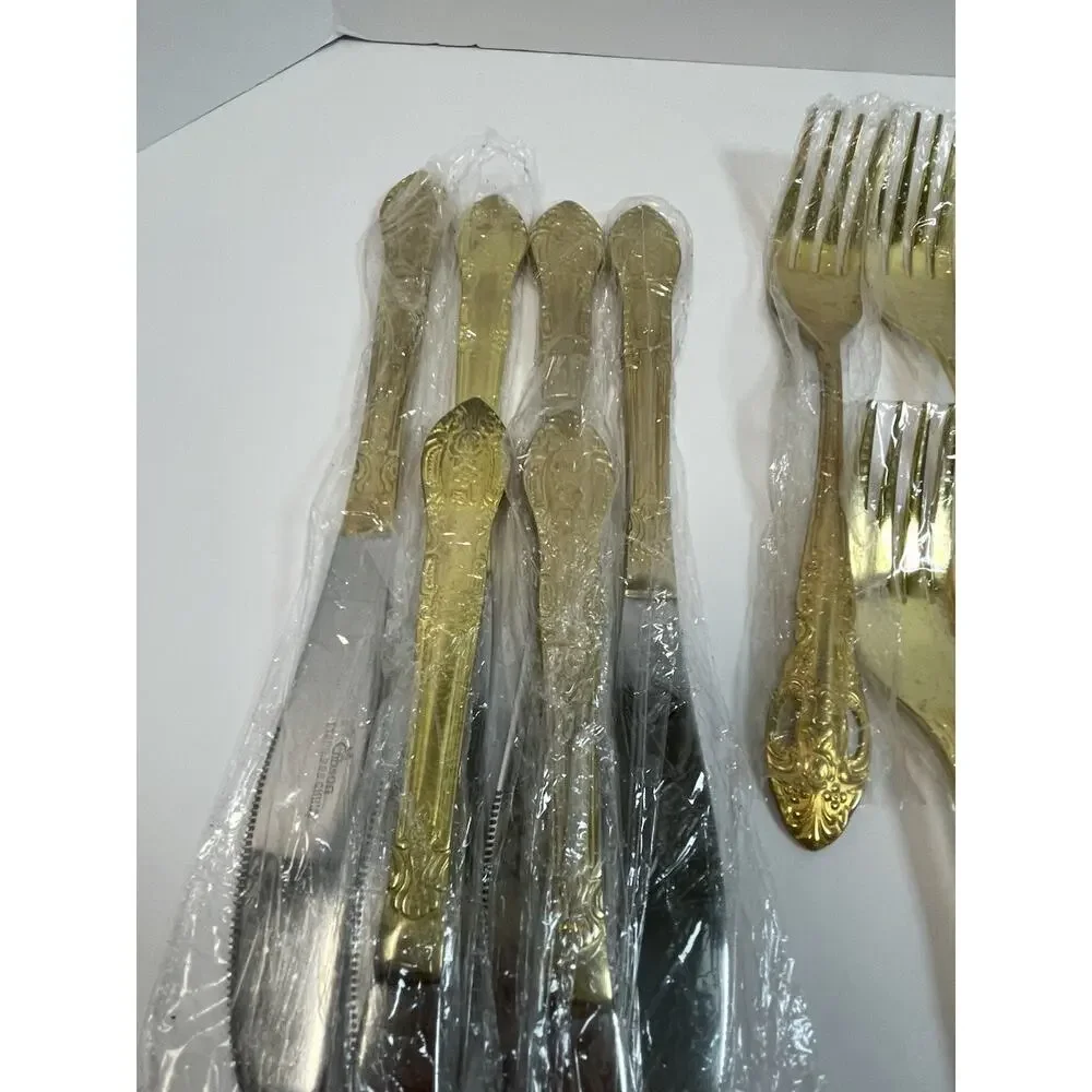 Gibson Gold Electroplated Stainless Steel Flatware Service For 6 - 30 Pc *Read